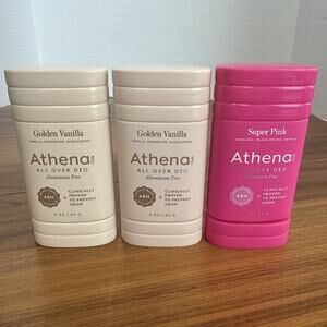 3 Pack Athena Aluminum Free All Over Deodorant SUPER PINK & GOLDEN VANILLA 3 OZ.